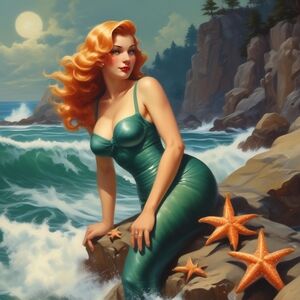 Elegant Green Mermaid Art Print 8x10